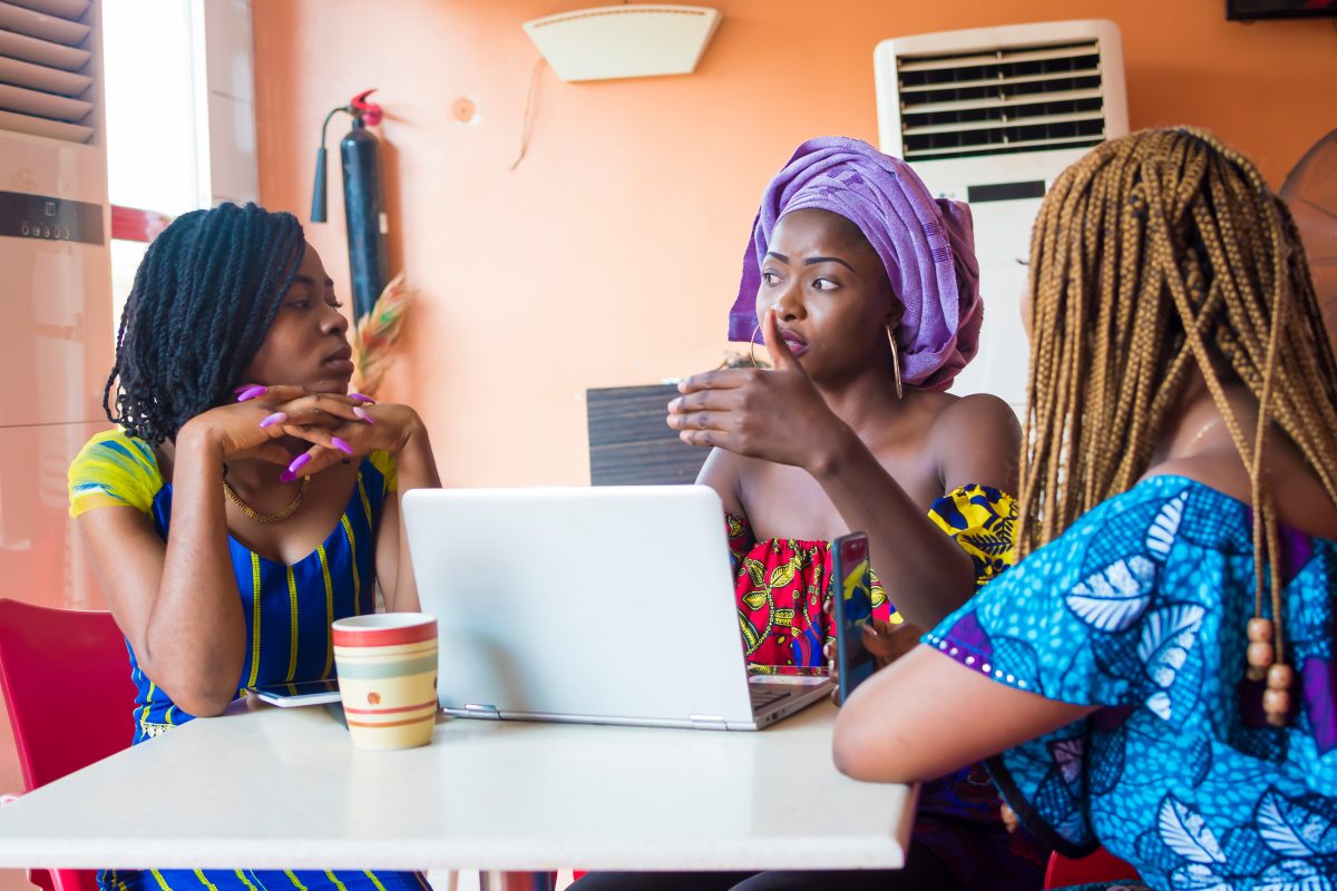 Group,Of,Young,African,Women,Discussing,Something,Important.,Three,African