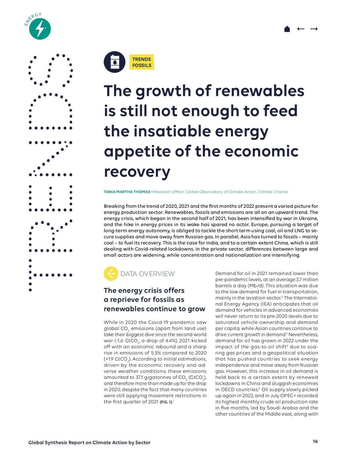 15 Recent Trends in Global Climate Action from the Global Synthesis Report by Sector 2022