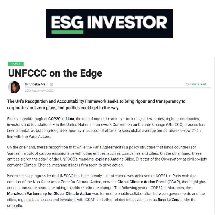 Article in ESG Investor “COP28: UNFCCC on the Edge”