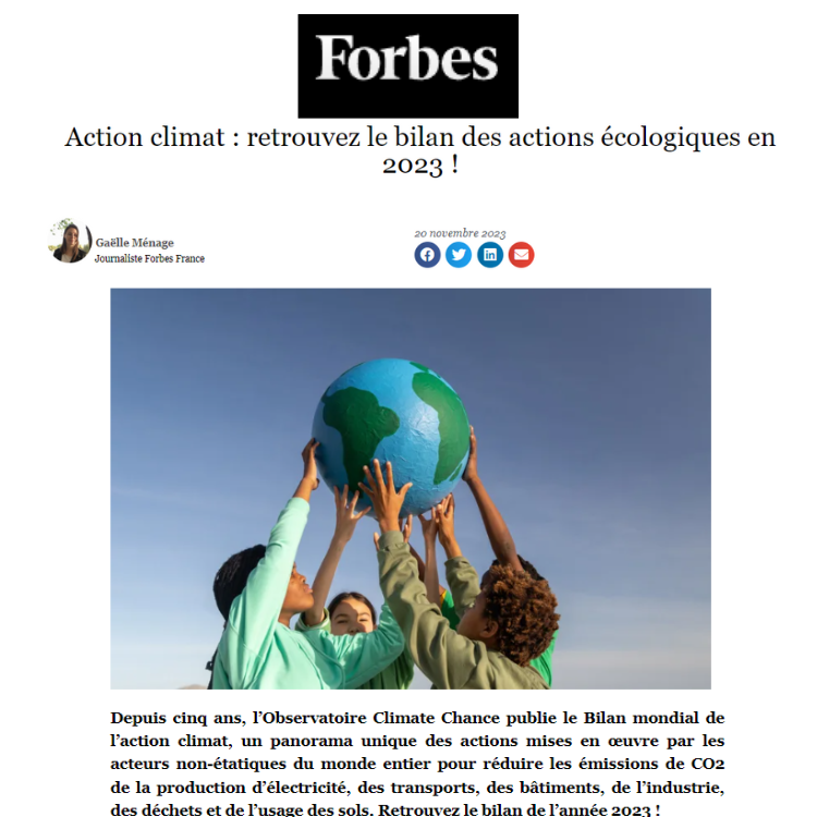 Article publié dans Forbes « Action climat : retrouvez le bilan des actions écologiques en 2023 ! »