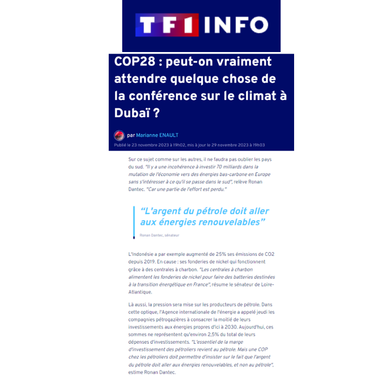 TF1 « COP28 : peut-on vraiment attendre quelque chose de la conférence sur le climat à Dubaï ? »